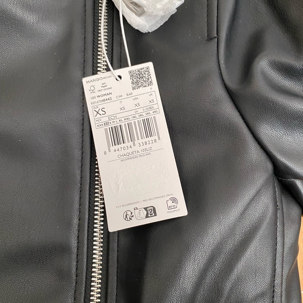 NWT MANGO FAUX-LEATHER BIKER JACKET Women's Black - XS - Picture 5 of 12